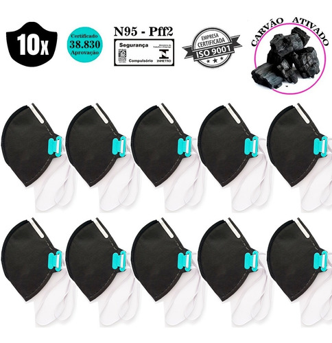 Kit 10 Mascara Carvão Ativado N95 Proteção Respiratória Pff2