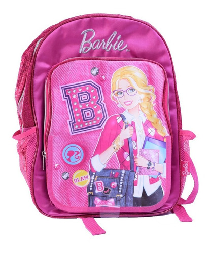 Mochila Barbie Frente Rebatible Espalda 14 Pulgadas Color Rosa chicle