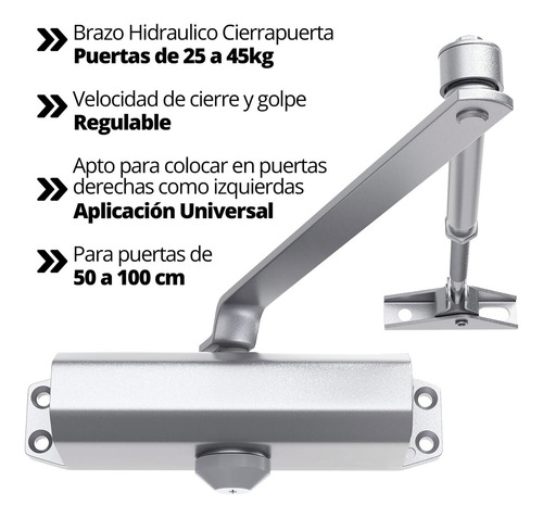 Brazo Hidráulico Metal 25 45kg Apto Puerta Derecha Izquierda