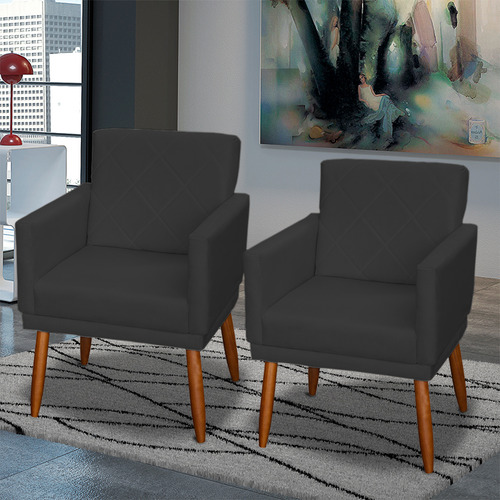 Kit 3 Poltronas Decorativas Para Recepção Consultório Cores Cor Preto Desenho Do Tecido Suede Liso