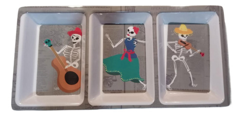 Set De 3 Botaneros Melamina Día De Muertos Halloween Ofrenda