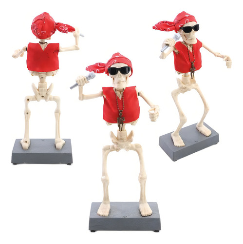 Enfeite Halloween Esqueleto Roqueiro Que Canta E Dança 35 Cm