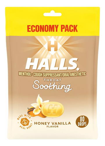 Halls Throat Soothing Honey Vanilla Sabor Miel Vainilla 80pz