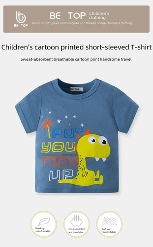 Camiseta De Manga Corta Para Niños Be Top Con Dibujos Animad