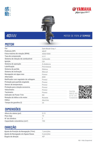 Motor Popa Yamaha 40hp - Comando Distancia - Leia Anúncio