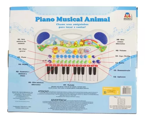 Teclado Infantil - Piano Musical Animal - Azul - Braskit