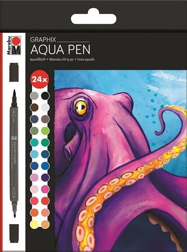 Marcador Aquapen 24 Unid Doble Punta, Marca Marabu - Octopy
