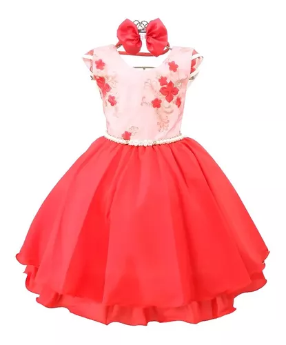 Vestido Infantil Vermelho Renda Princesas Realeza Luxo Festa