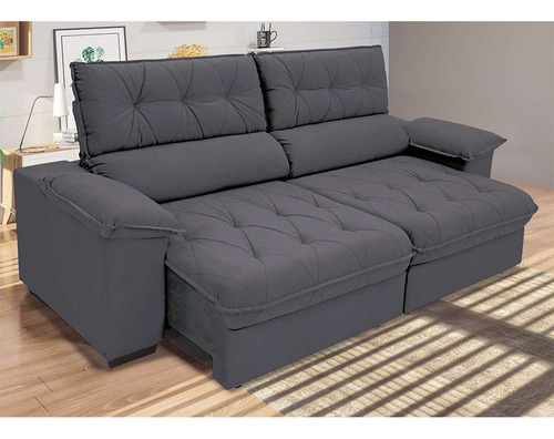 Sofá 3 Lugares Retrátil E Reclinável Piemont Suede Cinza