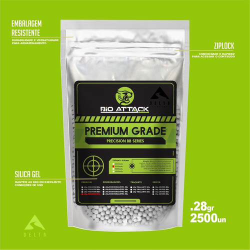 Imagem 2 de 7 de Munição Airsoft Bbs Bolinha Esfera Bio Attack Premium 0.28g