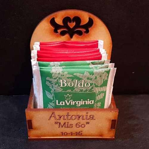 35 Cajitas Porta Saquitos De Te Mdf Fibrofacil Personalizada