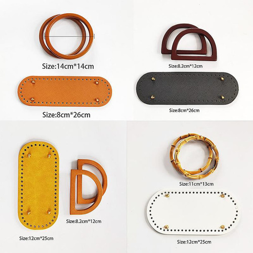 Bolsa De Ganchillo Con Base De Cuero, Conjunto De Asa De