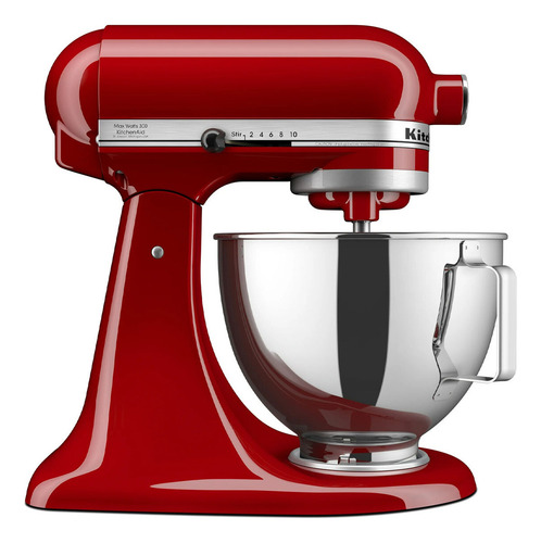 Batidora De Pie 4.5 300w 10 Velocidades Acero Inoxidable Color Rojo Frecuencia 60