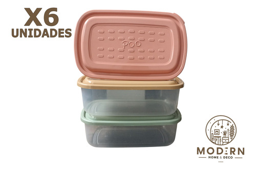 Taper Hermético De Plástico Rectangular 3 Litros X 6 Unidade Varios Colores