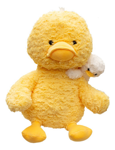 Pato De Peluche Con Patito En Hombro Tierno Y Esponjoso Color Amarillo