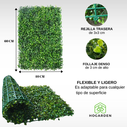 Muro Verde Follaje Artificial Sintético 100 Piezas 60x40 Cm