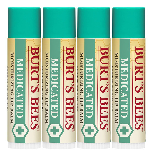 Bálsamo Labial Burt's Bees Medicated Lip Balm, Pacote Com 4,