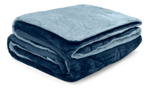 Edredom Plush Flanel Solteiro Dupla Face Cor Azul Escuro / Azul Claro