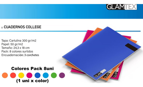 Cuaderno College 80hj Caligrafia Horizontal, 4uni Color Glam