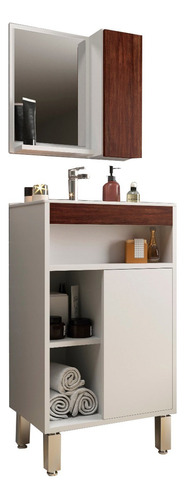 Mueble Para Baño - Con Bacha Y Espejo - Botiquin Y Estantes - Milenio - Modelo Reno - Color Blanco/marrón