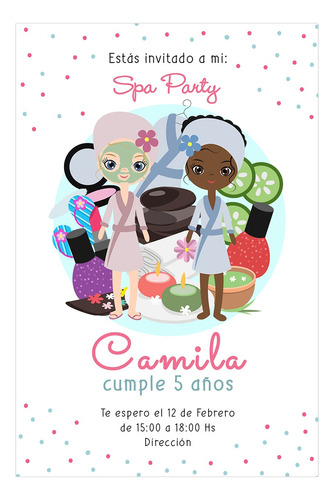 Invitación Cumpleaños Spa Para Nenas Maquillaje Manicura V1