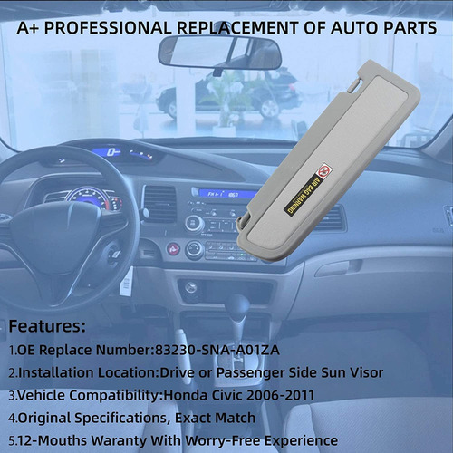 Visera Solar Del Lado Derecho Del Pasajero Para Honda Civic