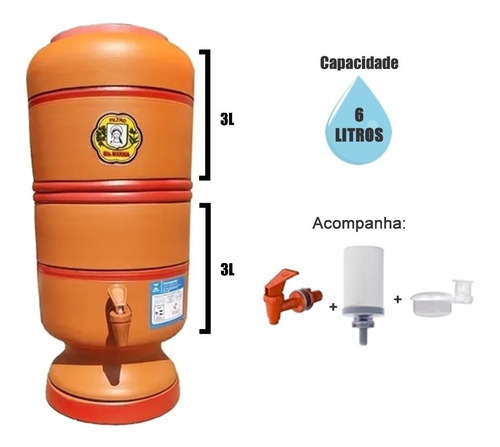 Filtro De Barro 3 Litros + 1 Vela, Boia+torneira - Completo Cor Marrom NA