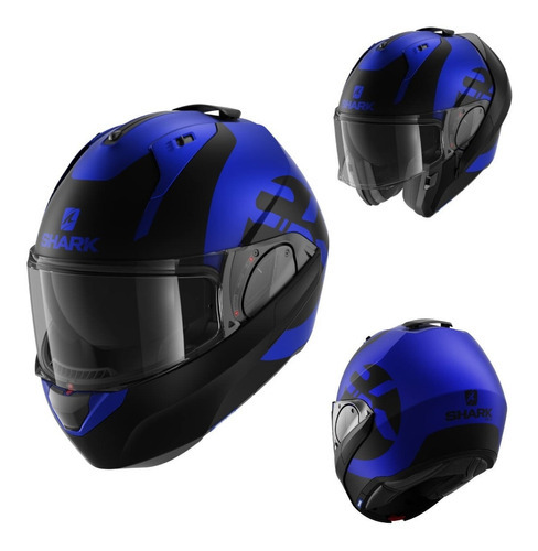 Capacete dobrável Shark Evo Es Kedje preto/azul para motocicletas tamanho M (57-58 cm)