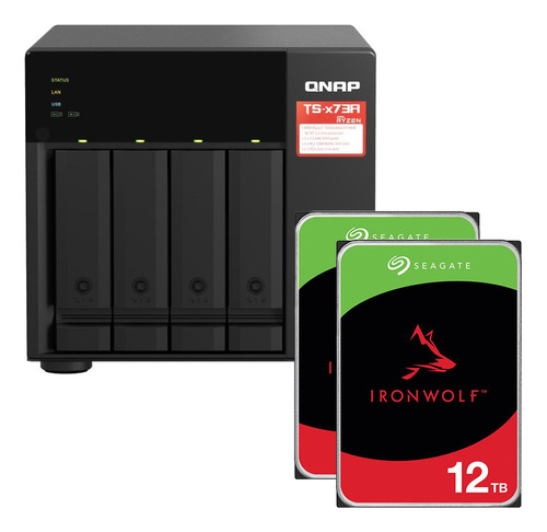 Kit Qnap Nas 4bahías 8gb Ryzen + 2 Hdd Seagate Ironwolf 12tb