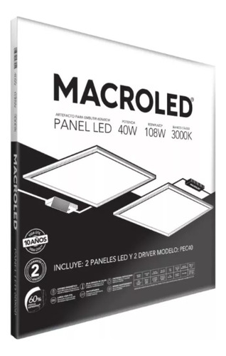 Pack X 2 Panel Led Cuadrado Macroled 595x595 40w