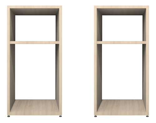 Kit 2 Mesas De Cabeceira Minimalistas 2 Nichos 100% Mdf Bp Acabamento Fosco Cor Carvalho