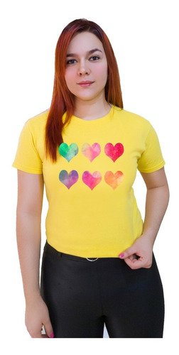 Polera Dama Estampada 100%algodon Seis Corazones Colores 320