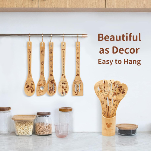 Juego De Cucharas De Madera Con Soporte Diseno Disney