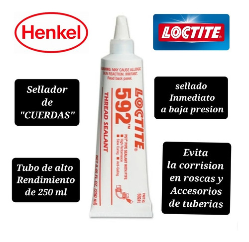 Loctite 592 Sellador De Roscas Tubo 250ml Sellado Inmediato