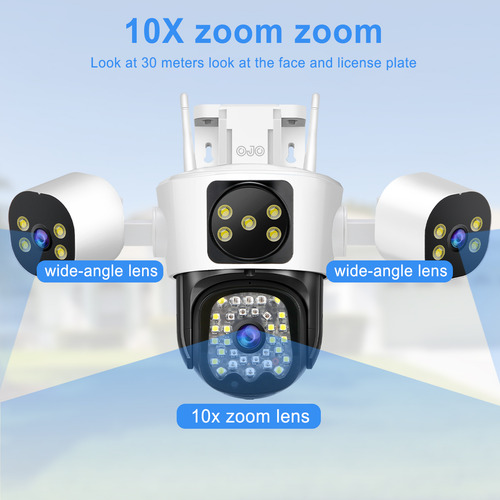 12MP Ojo® Cámaras De Seguridad Tres Lentes Tres Pantalla Ptz 1440p Con Función De Alarma Rotación Ajustable Del Brazo