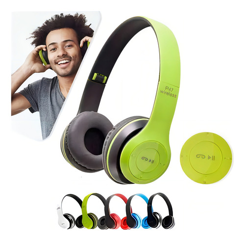 Fone De Ouvido Corrida Bluetooth Regulável Entrada P2 Mp3 Cor Verde-limão