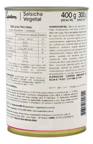 Salsicha Vegetal Superbom Lata 300g