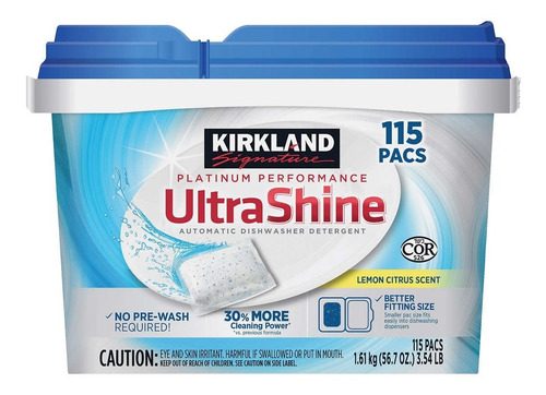 Imagen 1 de 4 de Detergente Lavaplatos Kirkland Ultra Shine Pastillas 115 Pac