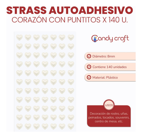 Corazón Autoadhesivo Con Puntitos Strass Perla X 112 Unid