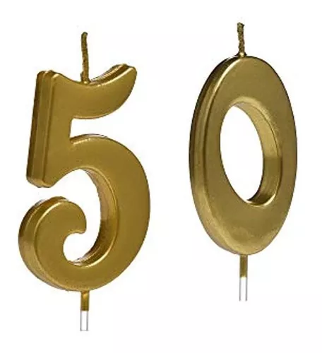 Fashioncraft Vela de cumpleaños número 50 – Vela de 50 aniversario – Vela  para pastel de cumpleaños – Recuerdos de velas – Dorado – Paquete de 25