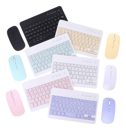 Kit Teclado Y Mouse Inalámbrico Bluetooth Colores Pastel 