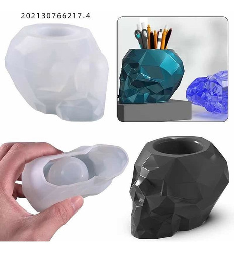 Imagen 2 de 2 de Silicona Molde Para Resina Portalápices Maceta Calavera