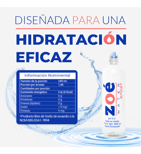 Agua Alcalina Zoé Water Sport, 900ml - Caja Con 12 Botellas
