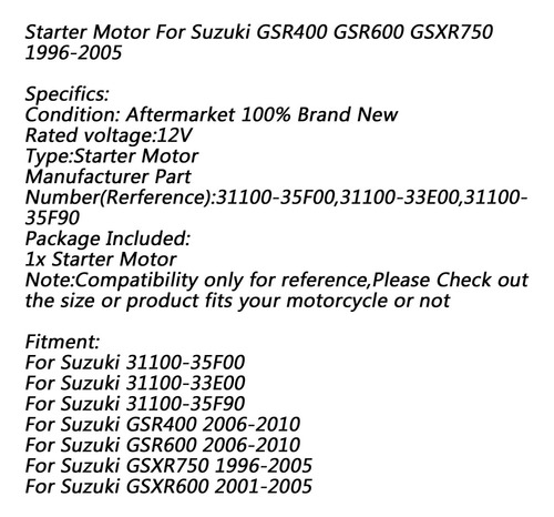 Arranque Para Para Suzuki Gsx-r 600 Gsxr750 Gsxr600 Gsr400
