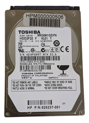 Disco Duro Interno Toshiba 2.5  500 Gb