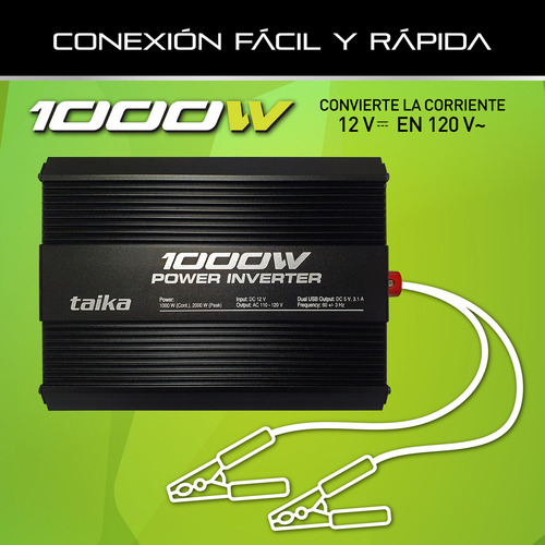 Conversor De Corriente Taika 12v A 110v 1000w 3 Ca Y 2 Usb
