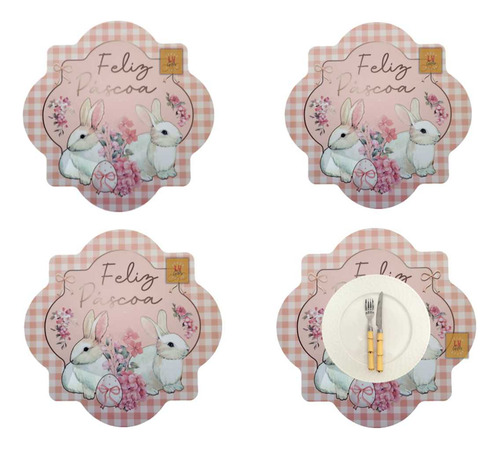 Kit C4 Sousplat American Easter Set para juego de mesa, doble color a cuadros, rosa