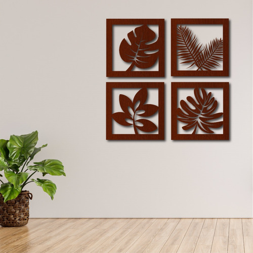 Imagen 3 de 10 de Cuadro De Madera Calado Mdf Hojas Moderno Living Decorativo