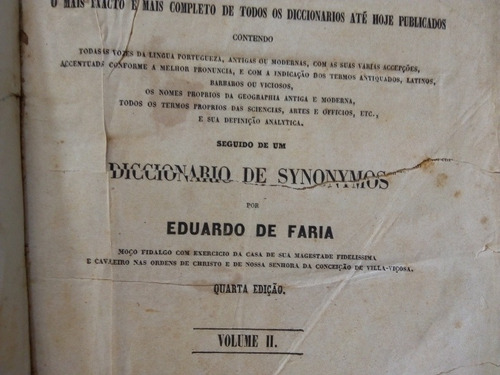 Livro Raro. Dicionário De 1859. Eduardo De Faria. Rio De Jan