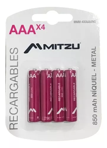 Paquete De 4 Pilas Recargables Aaa O Triple A 1.2v Mitzu